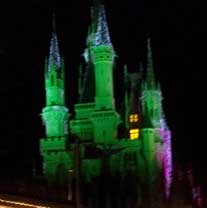 Cinderella's Castle at the Magic Kingdom changes color during Wishes