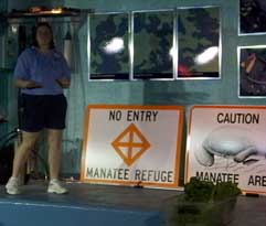 Cast members give informative talks about the Manatees.